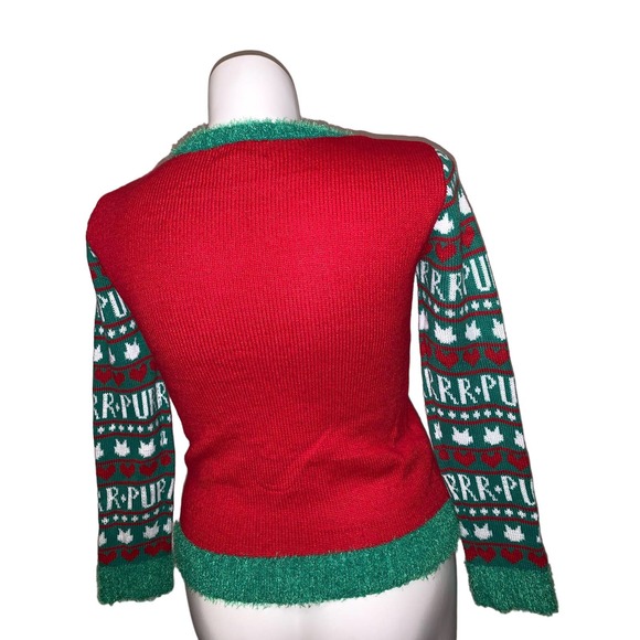 It’s Our Time Christmas Graphic Design Cat Embroidery Pattern Sweater, Size XL - Picture 8 of 11